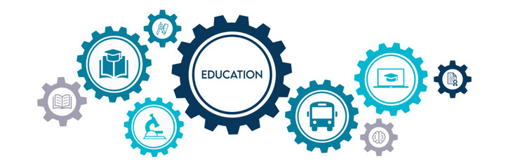 education icon concept: school / college / studying interconnected symbols - vector illustration