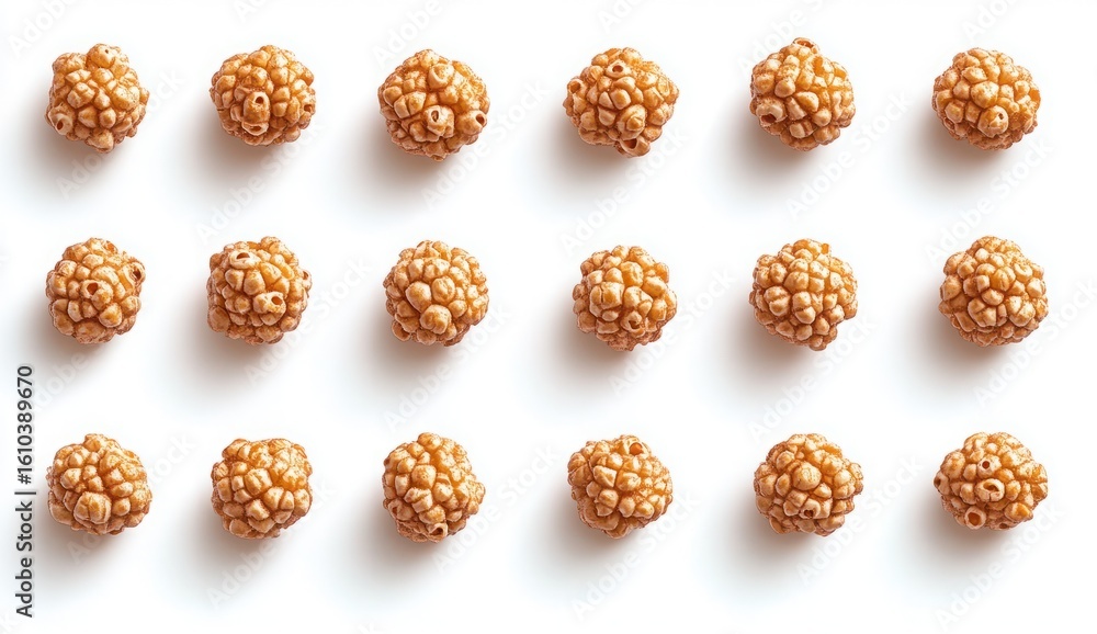 Aufkleber textured spherical snacks arranged in a perfect grid pattern on a clean white background showcasing 