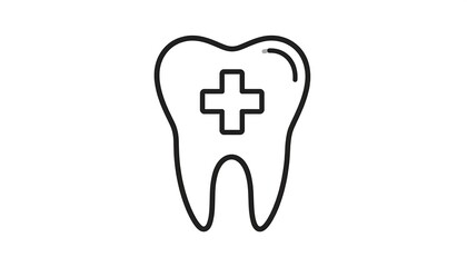Obraz premium Line art illustration of a tooth with a plus sign inside