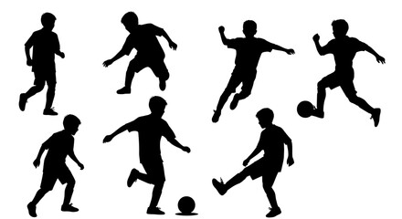 Silhouettes of Boys Playing Soccer: Dynamic Poses and Actions