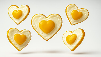 Heart-shaped fried eggs from multiple angles