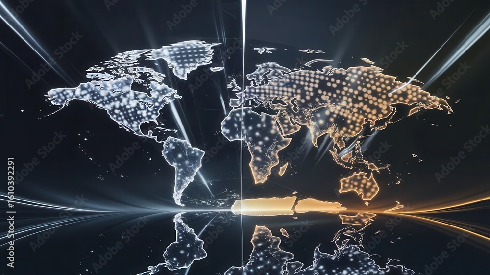 Aufkleber luminous world map visualization showcasing global connectivity and networks