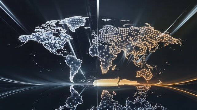 Luminous world map visualization showcasing global connectivity and networks