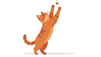 Orange tabby cat playfully reaching for a dangling star
