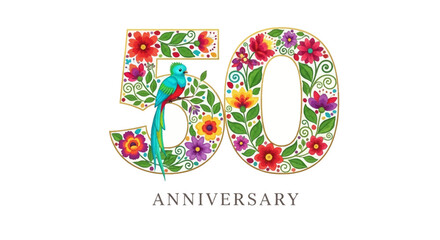 Colorful Floral 50th Anniversary Design with Toucan
