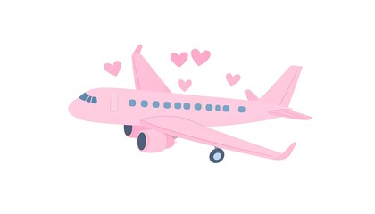 Pink airplane illustration, hearts floating nearby