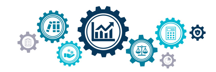 Business concept: bookkeeping / taxation / budget management / profit & strategy – vector illustration