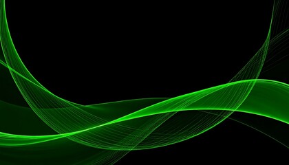 Abstract image of flowing, luminous green waves on a black background