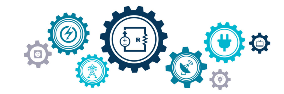 Electrical engineering vector. Concept related to electric equipment, electricity, stem subjects in university, studying to become an electrician, electronic components, education, maintenance.
