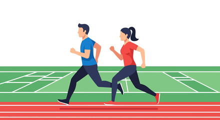 Man and woman running track race active lifestyle fitness sports illustration