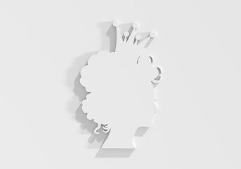 Profile view silhouette of a princess or queen. Cute girl portrait. Fashion branding emblem. 3D render