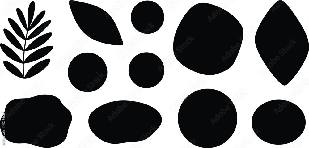 Poster vector art of a collection of black and white abstract organic shapes and botanical elements isolate