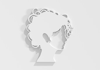 Young woman face side view icon. Elegant silhouette of a female head. Avatar profile sign. 3D render