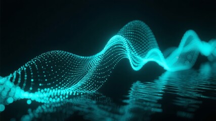 Naklejka premium Abstract digital wave composed of glowing blue dots against a dark background