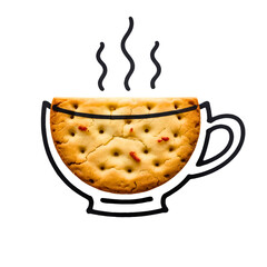 A Creative Artwork Combining a Single Cookie with a Drawn Illustration to Create a Steaming Coffee Cup.