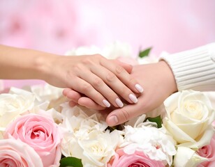 Delicate touch amidst roses signifying commitment and loving affection and unity forever