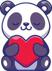 Cute Panda Hugging Red Heart Illustration