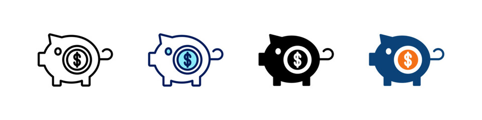 Piggy Bank All In One Icon Multi Styles Vector Set