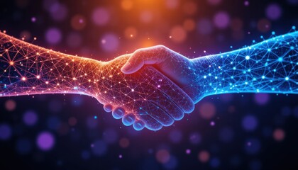 Futuristic handshake with interconnected digital network representation concept