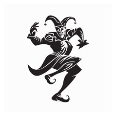 Silhouette of Medieval Jester Dancing Playfully in Traditional Costume Illustration