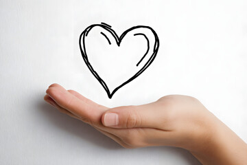 Fototapeta premium Sketch Heart Shape on Hand Symbolizing Love and Care Concept. Ai Generated Images