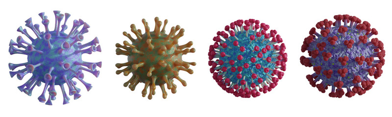 Set of colorful virus on transparent background, 3D render
