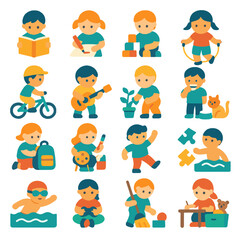 20 Children Activity Icons Flat Vector Illustration