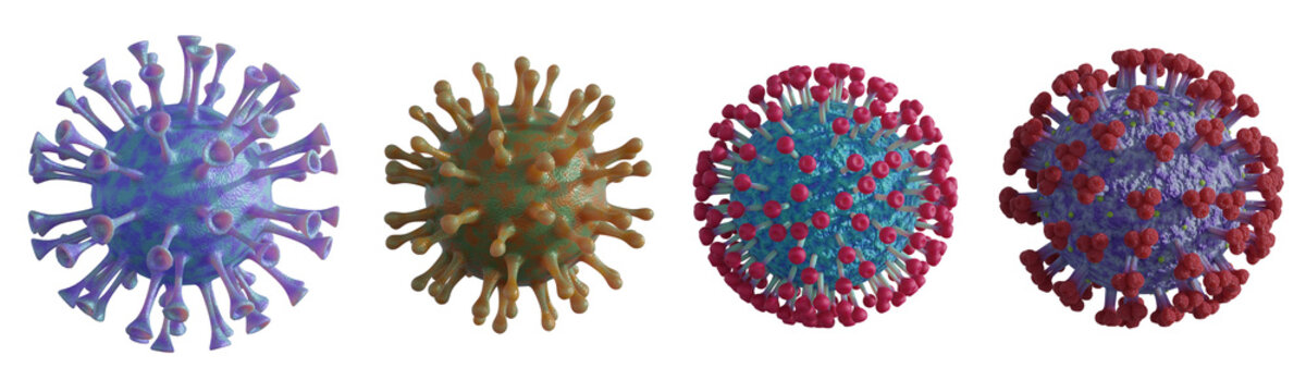 Set of colorful virus on transparent background, 3D render