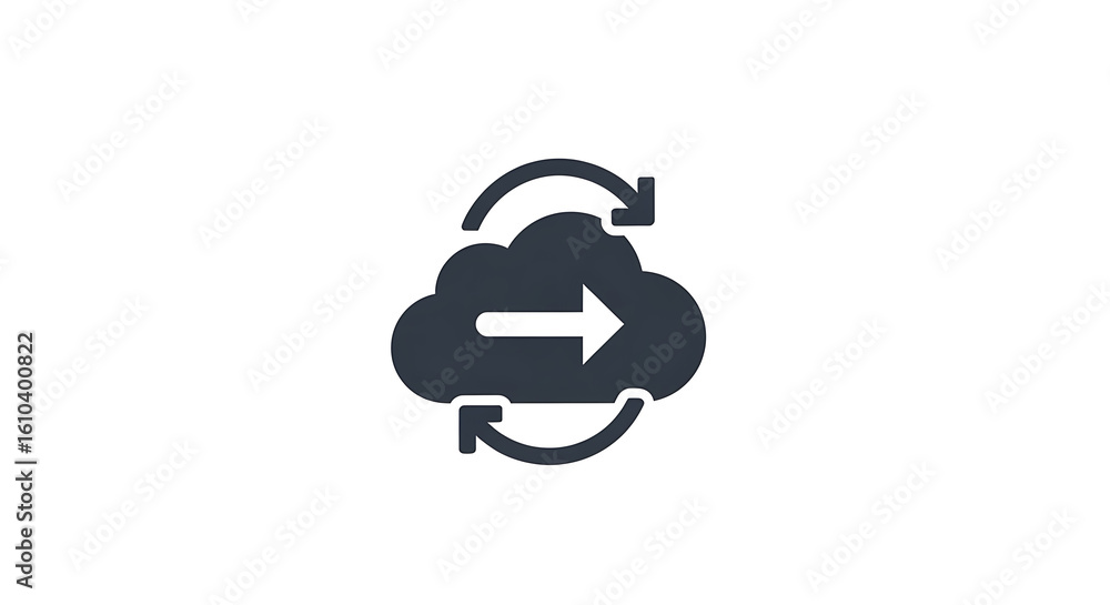 Aufkleber a cloud with an arrow pointing right and two arrows circling around it on a white background