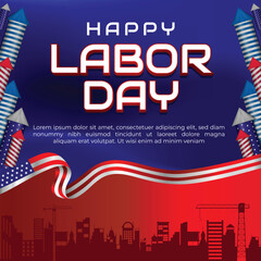 Happy Labor Day Celebration with Fireworks and American Flag