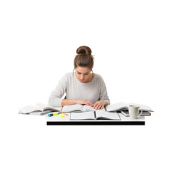 young man reading a book, Female student is busy studying, fried, transparent background