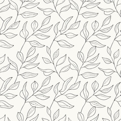 Seamless pattern of delicate hand drawn leaves and branches