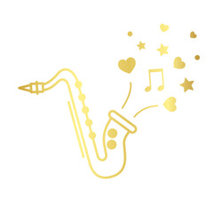 Saxophone icon, Golden. Isolated on white background. Blue icon set.