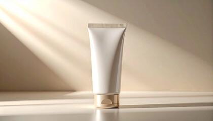 Elegant Cream Packaging Mockup Standing on Neutral Background with Soft Lighting – Perfect for High-Resolution Cosmetic and Skincare Branding Presentation