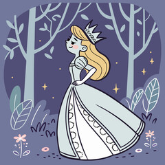 Fairy tale princess with crown and flowing gown