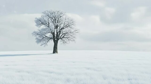 Solitary frosted tree in snowscape
