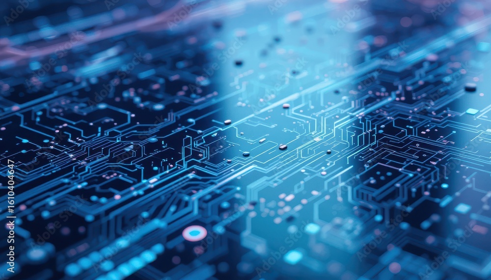Poster detailed circuit board design showing interconnectivity and digital flow