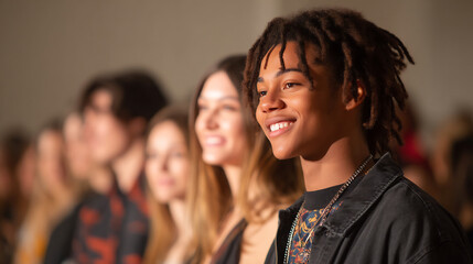 Obraz premium Diverse young adults in sustainable fashion show