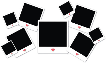 Realistic photo frame collage template with shadow and heart shape