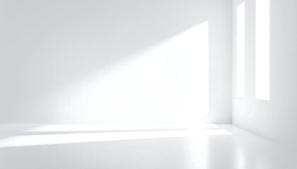 Sunlit empty white room with corner windows