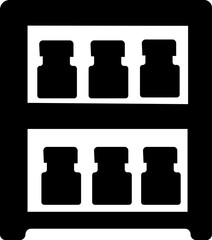 Grocery shopping solid icon set shelves A simple line drawing of a Storage Rack Hutch Furniture icon clean simple outline  Black and white refrigerator icon with freezer and shelves