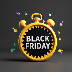 Yellow Stopwatch Black Friday Sale Countdown; 3D Render, Festive Mood