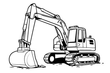 Naklejka premium Outline Detailed Excavator Digger Machine Construction Equipment Heavy Vehicle Illustration. Ai Generated Images