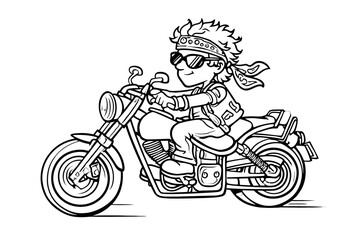 Line Art Cartoon Character Riding a Detailed Motorcycle Transportation Image. Ai Generated Images
