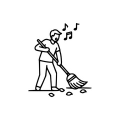 Man cleaning floor with music and notes
