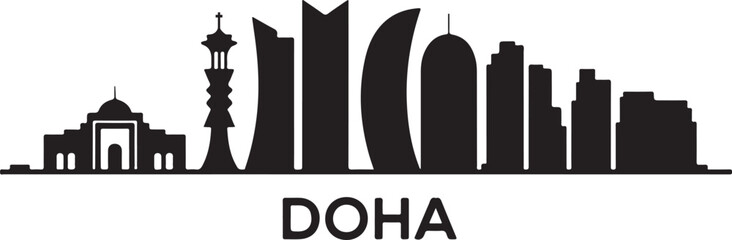 Doha Skyline Silhouette Museum of Islamic Art Curved Tower Buildings Futuristic Gulf City Vector Design