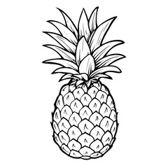 Obraz premium Handdrawn Detailed Pineapple Fruit Illustration Black and White Outline Design. Ai Generated Images
