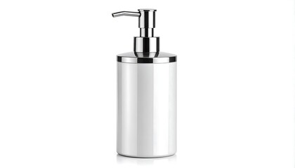 White cylindrical soap dispenser with chrome pump