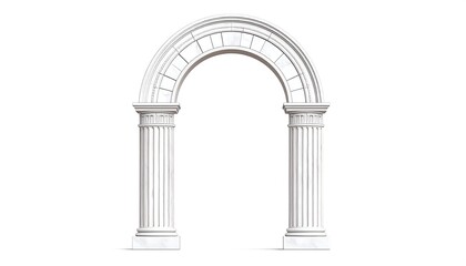 White marble archway with fluted columns and keystone detail, isolated on white background