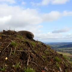 Obraz premium Dead mole lying on th top of the mole hill